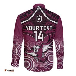 Personalised Sea Eagles Rugby Long Sleeve Button Shirt Aboriginal Mix Polynesian Pattern