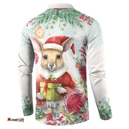 Australia Christmas Button Sweatshirt Kangaroo Santa With Aussie Flower - Watercolor
