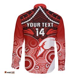 Personalised Sydney Swans Football Long Sleeve Button Shirt Go Swannies Aboriginal Mix Polynesian Pattern