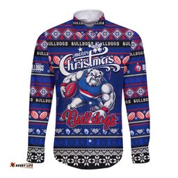 Personalized Bulldogs Football Xmas Long Sleeve Button Shirt Australia AFL Mascot