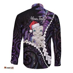 New Zealand Personalised Long Sleeve Button Shirt Meri Kirihimete Kowhaiwhai Mix Paua Shell - Amethys