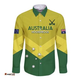 Custom Australia Field Hockey Long Sleeve Button Shirt Go Champions Hockeyroos National Color