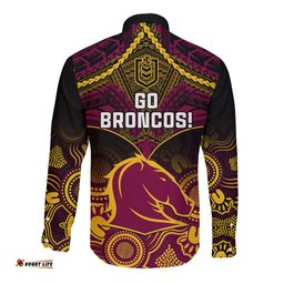 Broncos Rugby Long Sleeve Button Shirt Brisbane 1987 Aboriginal Mix Polynesian Pattern