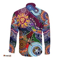 Custom NAIDOC Week 2024 Brisbane Lions Long Sleeve Button Shirt Australia Aboriginal Dot Painting