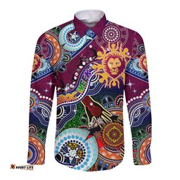 Custom NAIDOC Week 2024 Brisbane Lions Long Sleeve Button Shirt Australia Aboriginal Dot Painting