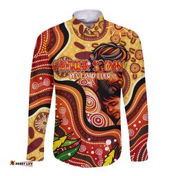 Custom Father's Day Australia Long Sleeve Button Shirt Best Dad Ever Aboriginal Art
