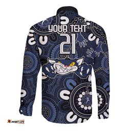 Custom Geelong Cats NAIDOC Week 2024 Long Sleeve Button Shirt Fire Burning Aboriginal Dots Art