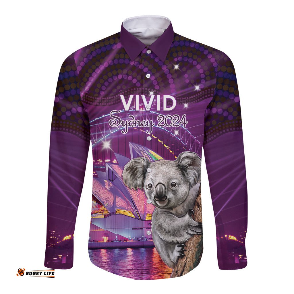 Vivid Sydney Australia Long Sleeve Button Shirt Humanity Aussie Koala Fanciful Light