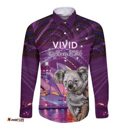 Vivid Sydney Australia Long Sleeve Button Shirt Humanity Aussie Koala Fanciful Light