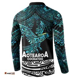 New Zealand Sulphur-crested Cockatoo Button Sweatshirt Aotearoa Maori Mix Paua Shell