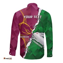Personalised Broncos And Rabbitohs Long Sleeve Button Shirt 2024 Together Dynamic Style
