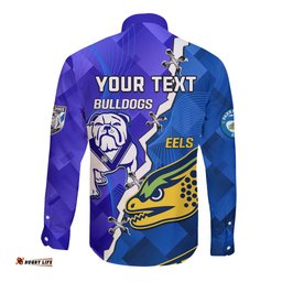 Personalised Bulldogs Mix Parramatta Eels Rugby Long Sleeve Button Shirt Sporty Version