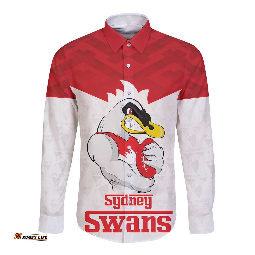 AFL Sydney Custom Long Sleeve Button Shirt with Swans Mascot Simple Style