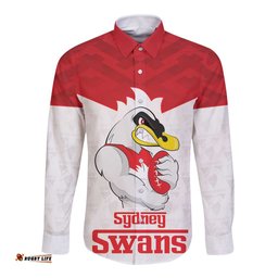 AFL Sydney Custom Long Sleeve Button Shirt with Swans Mascot Simple Style