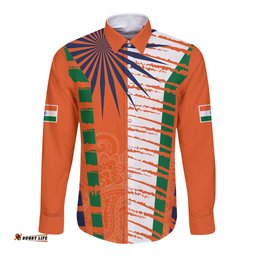Personalised India Long Sleeve Button Shirt Raising Sun Indian Pattern Mandala Murals