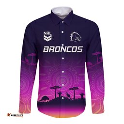 Custom NRL Broncos Long Sleeve Button Shirt The Starry Night Indigenous Aboriginal
