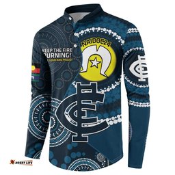 Custom AFL Carlton NAIDOC Week Button Sweatshirt Keep The Fire Burning Indigenous Art