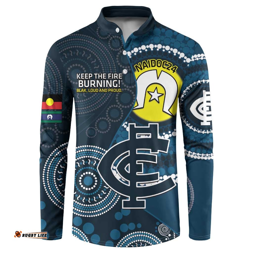 Custom AFL Carlton NAIDOC Week Button Sweatshirt Keep The Fire Burning Indigenous Art