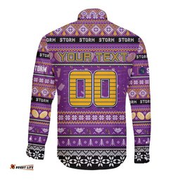 Personalized Storm Rugby Xmas Long Sleeve Button Shirt Australia NRL Mascot