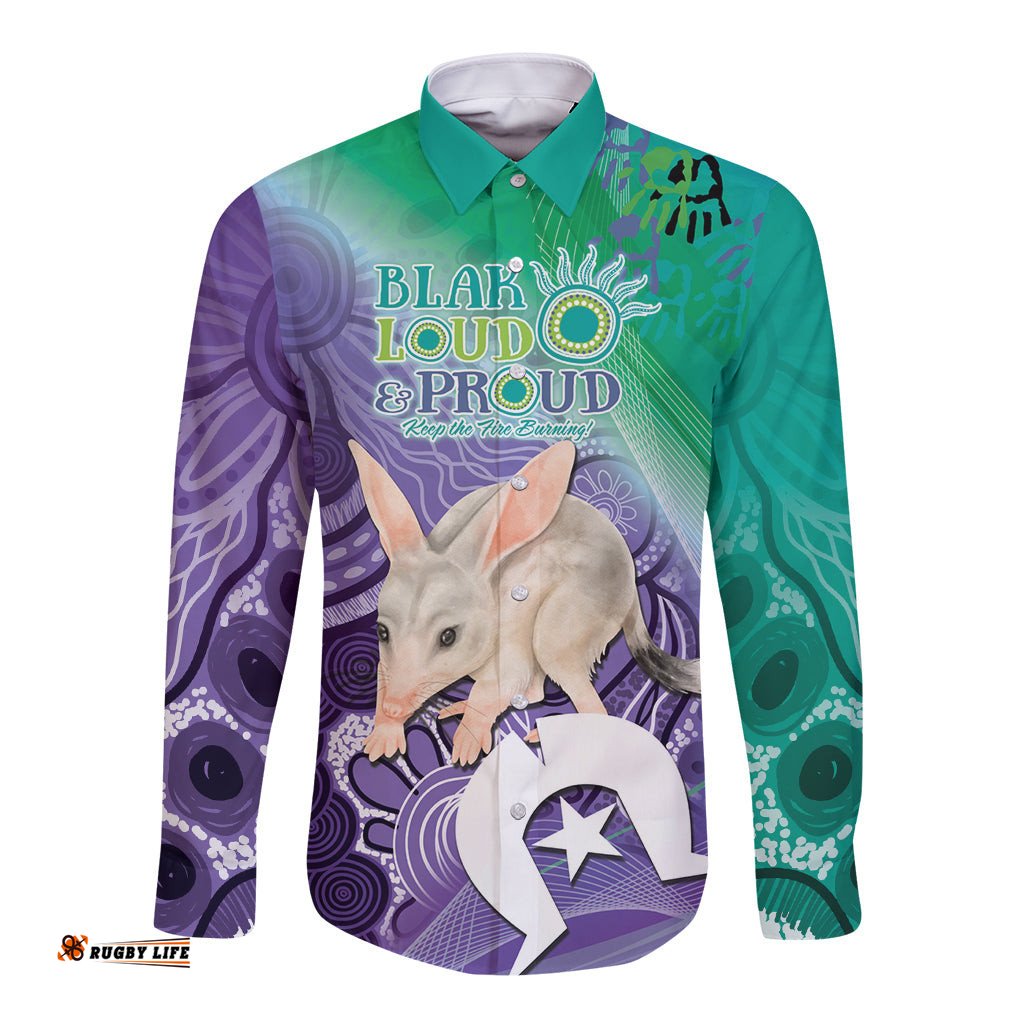 Vivid Bilby NAIDOC 2024 Long Sleeve Button Shirt Macrotis Aboriginal Art Style