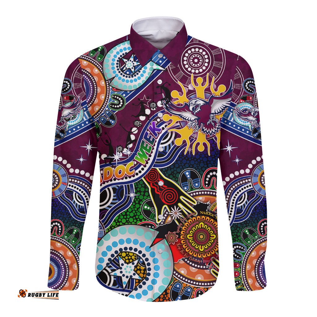 Personalised Eagles NAIDOC Week 2024 Long Sleeve Button Shirt Australia Aboriginal Dot Painting