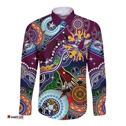 Personalised Eagles NAIDOC Week 2024 Long Sleeve Button Shirt Australia Aboriginal Dot Painting