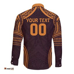 Custom Broncos Rugby Long Sleeve Button Shirt With Polynesian Style