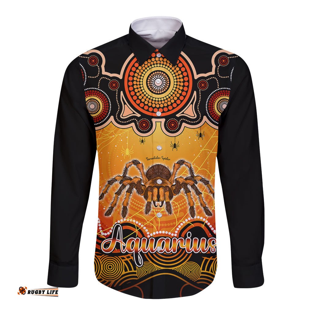 Personalised Australia Scorpio Tarantulas Spider Zodiac Long Sleeve Button Shirt Auz Astrology Aboriginal Red