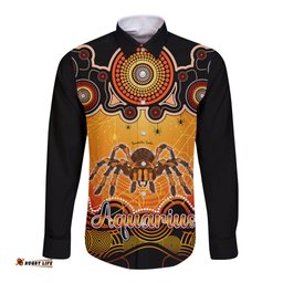 Personalised Australia Scorpio Tarantulas Spider Zodiac Long Sleeve Button Shirt Auz Astrology Aboriginal Red
