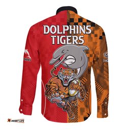NRL Half Dolphins and Half Tigers Long Sleeve Button Shirt Sporty Style