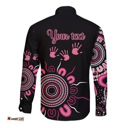 Personalised Aboriginal Ribbons Long Sleeve Button Shirt Think Pink Butterfly Art Wall Clock Breast Cancer