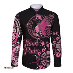 Personalised Aboriginal Ribbons Long Sleeve Button Shirt Think Pink Butterfly Art Wall Clock Breast Cancer