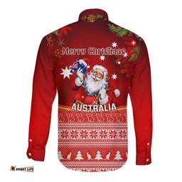 Australia Christmas Long Sleeve Button Shirt Xmas In July Happy Santa Claus With Map Red Style