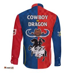 NRL Cowboys Combine Dragon Rugby Long Sleeve Button Shirt Sporty Style