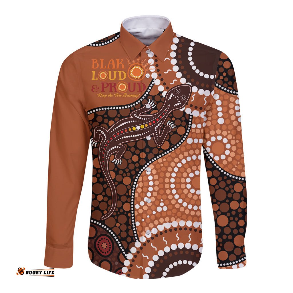 Lizard NAIDOC 2024 Long Sleeve Button Shirt Aboriginal Art Style
