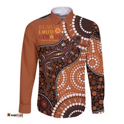 Lizard NAIDOC 2024 Long Sleeve Button Shirt Aboriginal Art Style