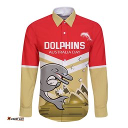 Custom Australia Day Dolphins Long Sleeve Button Shirt NRL 2024 With Sydney Opera House