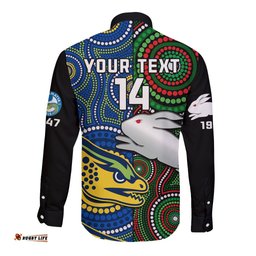 Custom Text And Number Rabbitohs Mix Eels Rugby Long Sleeve Button Shirt Souths And Parra Indigenous