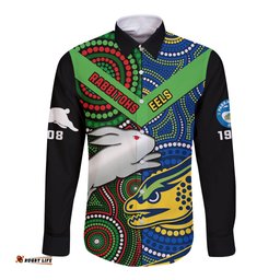 Custom Text And Number Rabbitohs Mix Eels Rugby Long Sleeve Button Shirt Souths And Parra Indigenous