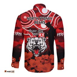 North Sydney Rugby ANZAC Long Sleeve Button Shirt Bears Indigenous Mix Camouflage Poppy