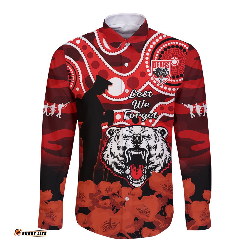 North Sydney Rugby ANZAC Long Sleeve Button Shirt Bears Indigenous Mix Camouflage Poppy