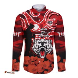 North Sydney Rugby ANZAC Long Sleeve Button Shirt Bears Indigenous Mix Camouflage Poppy