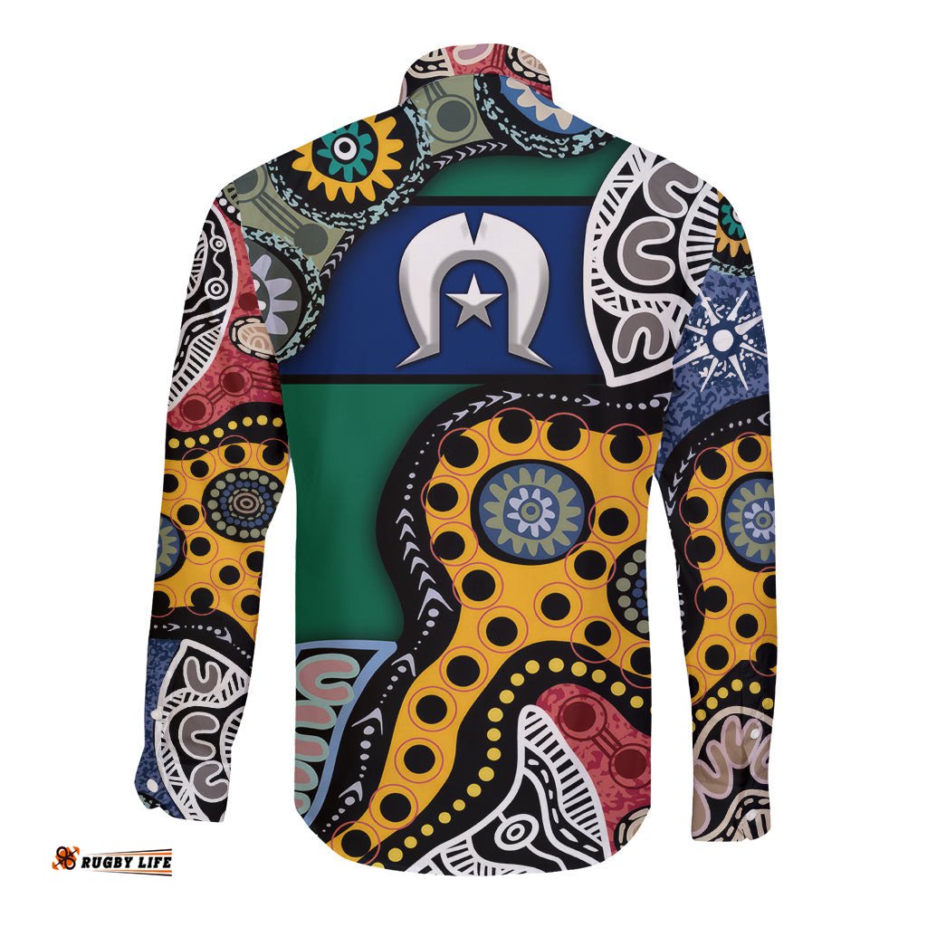 Torest Trait Islands Mix Aboriginal Pattern Long Sleeve Button Shirt TS04