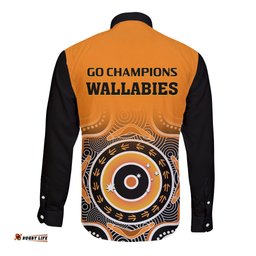 Wallabies Rugby Long Sleeve Button Shirt Aussie Go Champions Indigenous Orange