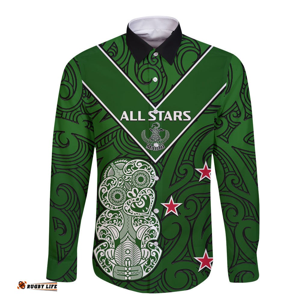 Custom Text And Number Aotearoa Rugby Long Sleeve Button Shirt All Stars New Zealand Tiki Maori