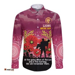 Custom Lions Football ANZAC Long Sleeve Button Shirt Gallipoli Camouflage With Poppies