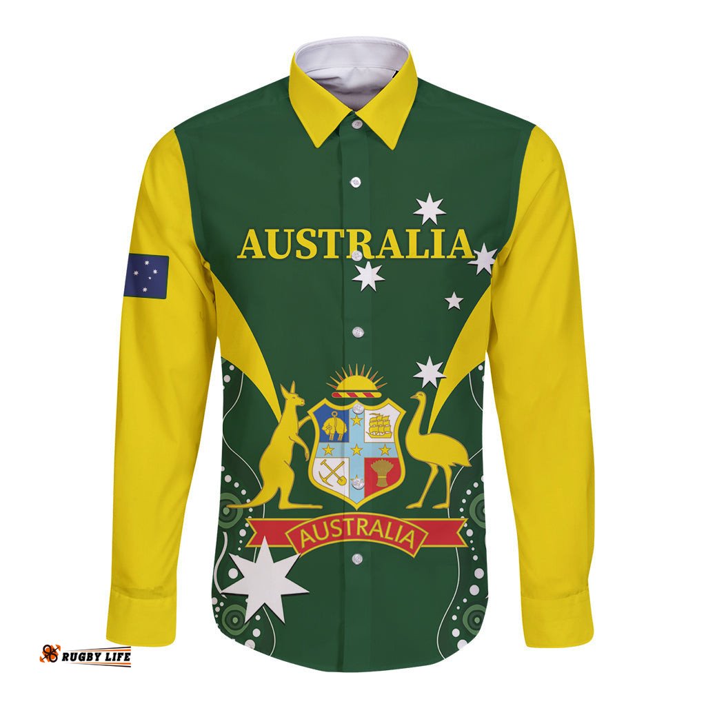 Custom Australia Cricket Long Sleeve Button Shirt 2024 World Cup Go Aussie Green Version