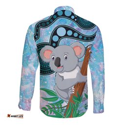 Australia Opal Koala Long Sleeve Button Shirt Aussie Aboriginal Art