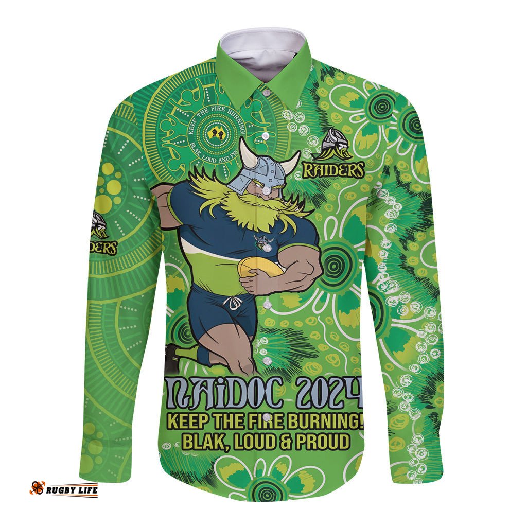 Personalised Raiders NAIDOC Week 2024 Long Sleeve Button Shirt Aboriginal Fire Burning Sparks