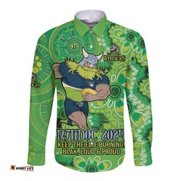 Personalised Raiders NAIDOC Week 2024 Long Sleeve Button Shirt Aboriginal Fire Burning Sparks
